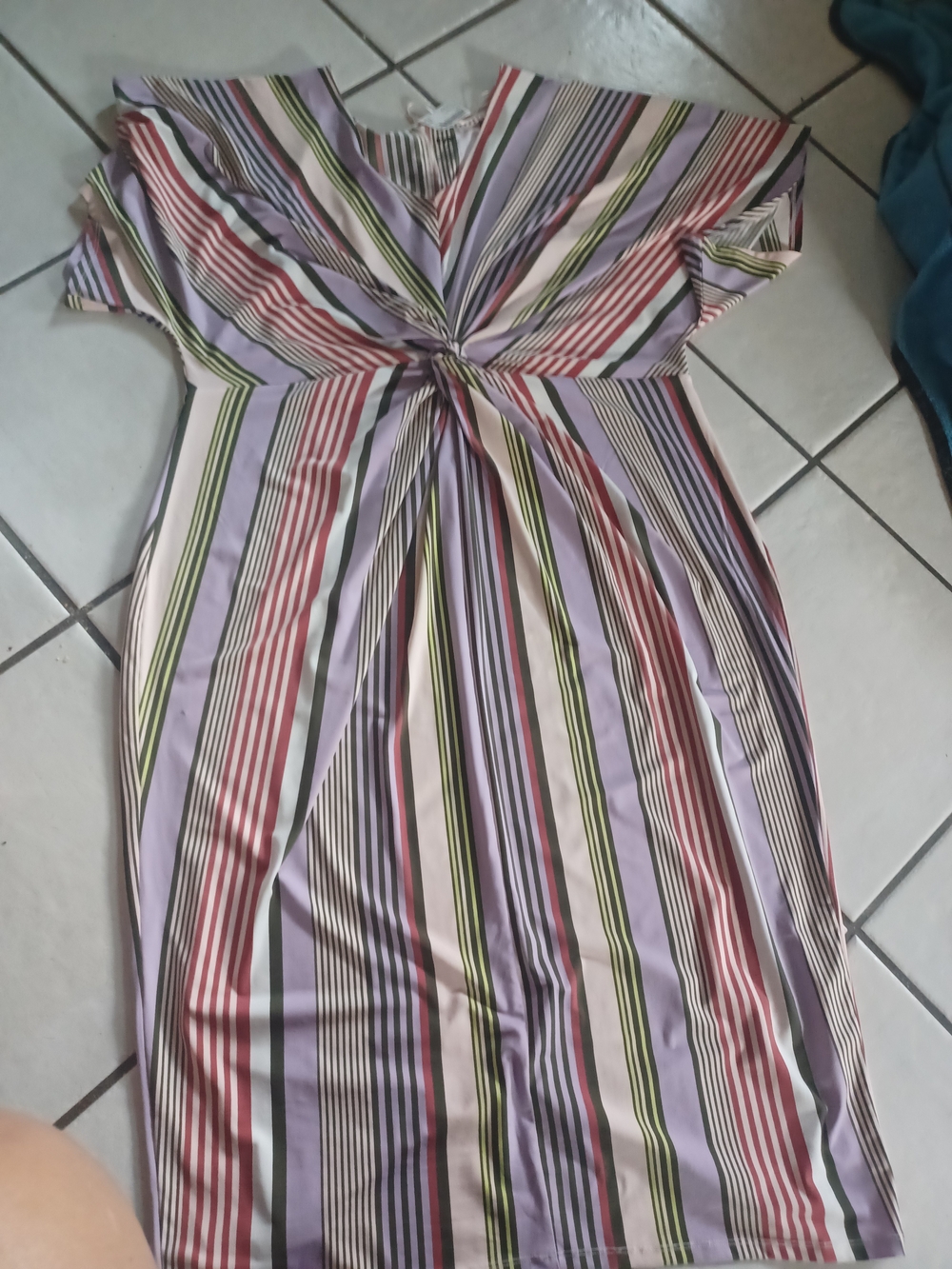 EVRI Striped Twist-Front Maxi Dress in Lavender, Red & Green